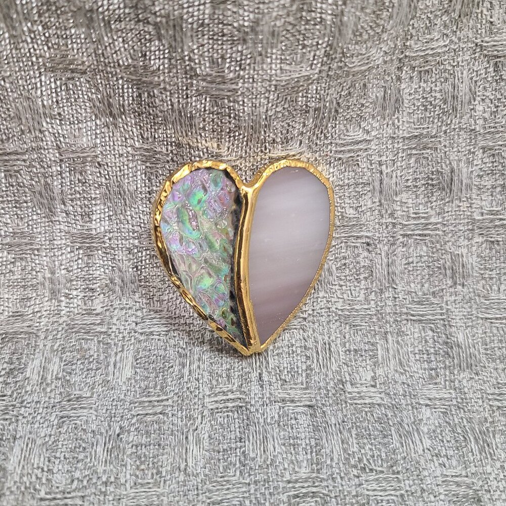 VINTAGE HANDMADE Stained glass heart brooch UNIQUE 🦄